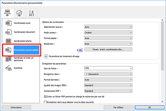 figure : boîte de dialogue Paramètres